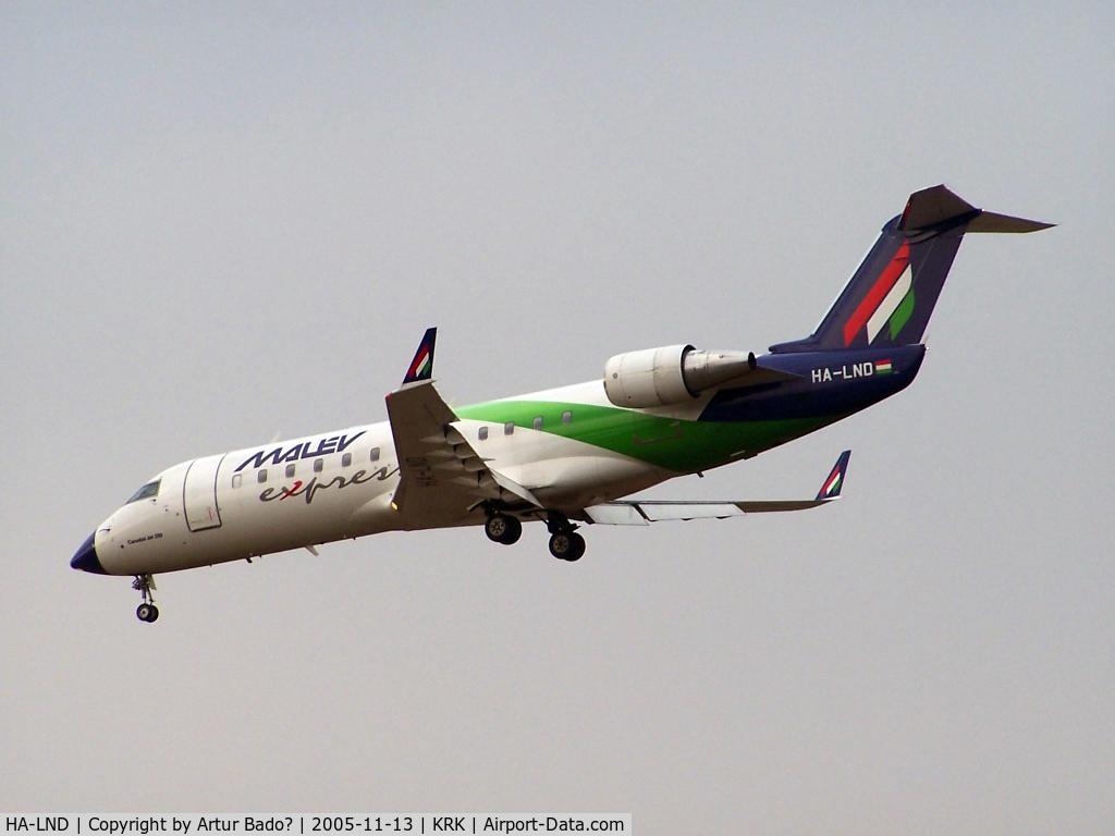 HA-LND, 2003 Bombardier CRJ-200ER (CL-600-2B19) C/N 7807, Malev - landing on rwy 25