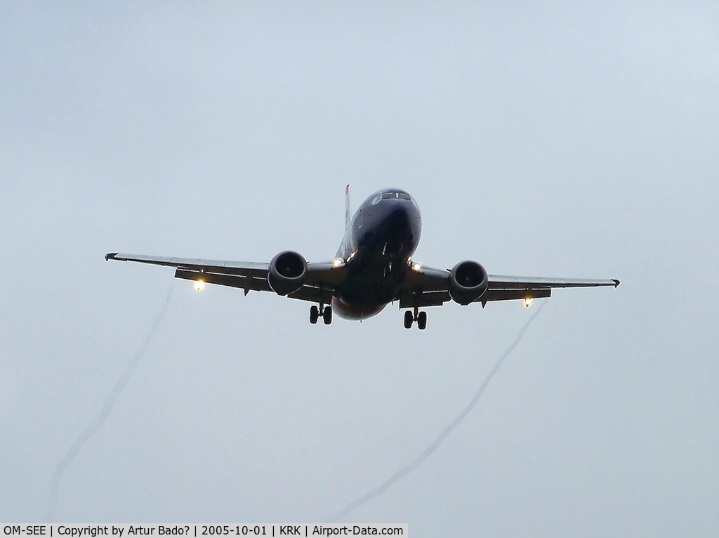OM-SEE, 1992 Boeing 737-53C C/N 24827, Sky Europe - landing on rwy 25