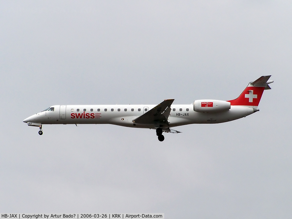 HB-JAX, 2002 Embraer EMB-145LU (ERJ-145LU) C/N 145588, Swiss - landing on rwy 25