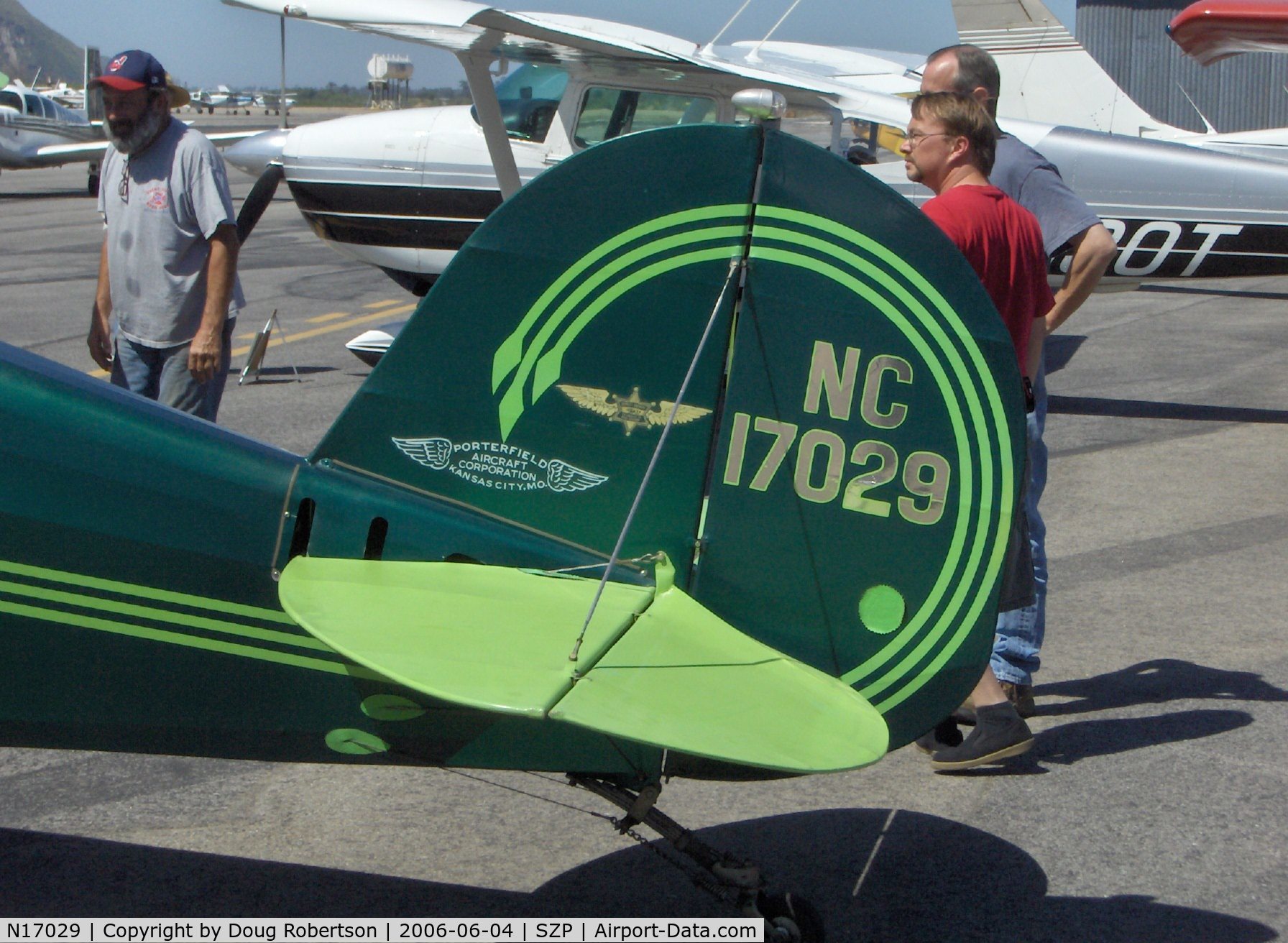 N17029, 1936 Porterfield 35-70 Flyabout C/N 229, 1936 Porterfield 35-70 Flyabout, LeBlond 70 Hp 5 cylinder air-cooled radial, 'Spinach's' colorful tail with adjustable trim horizontal stabilizer