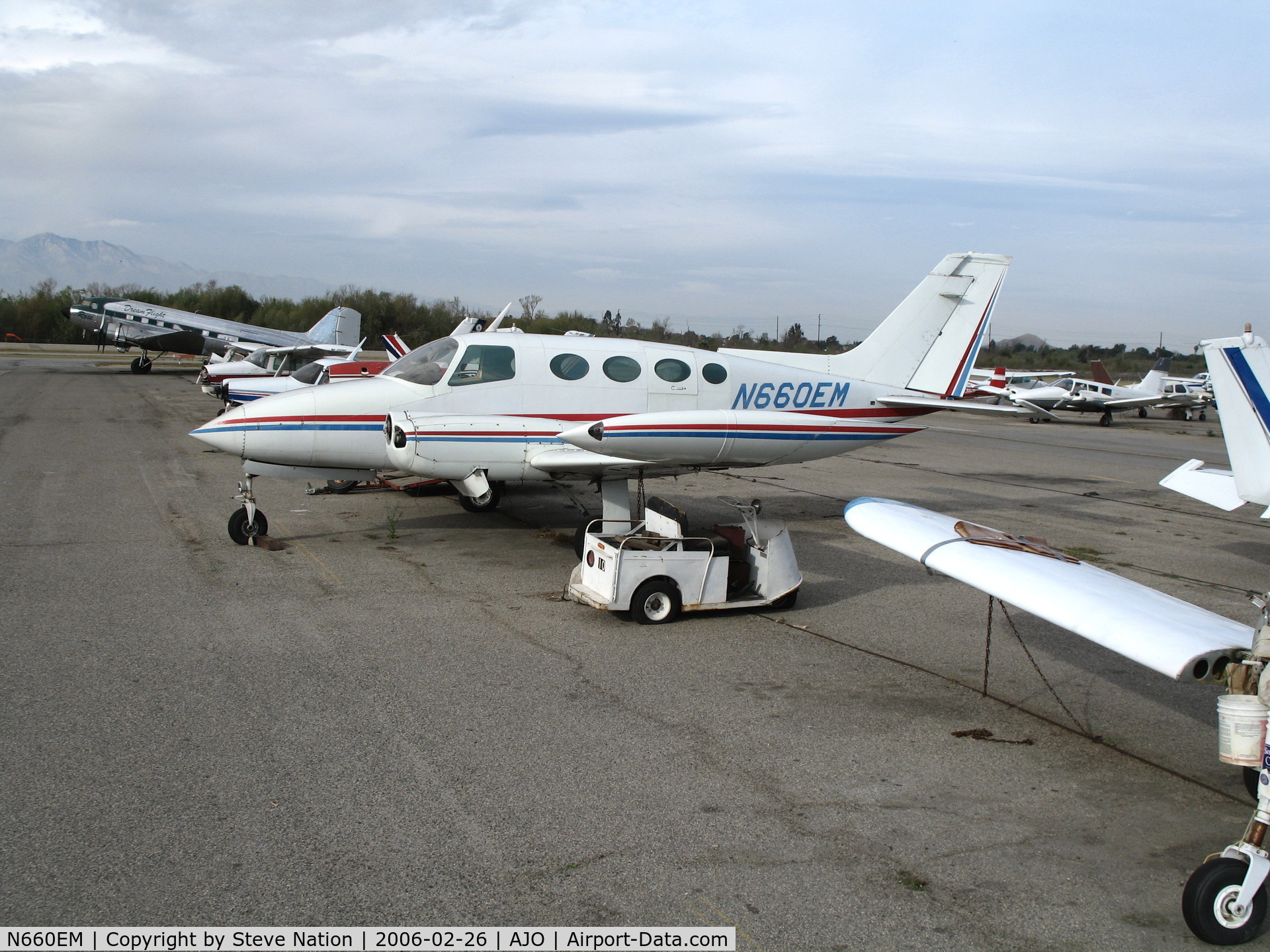 N660EM, 1966 Cessna 411 C/N 411-0142, 1966 Cessna 411 (no prop blades) @ Corona Municipal Airport, CA