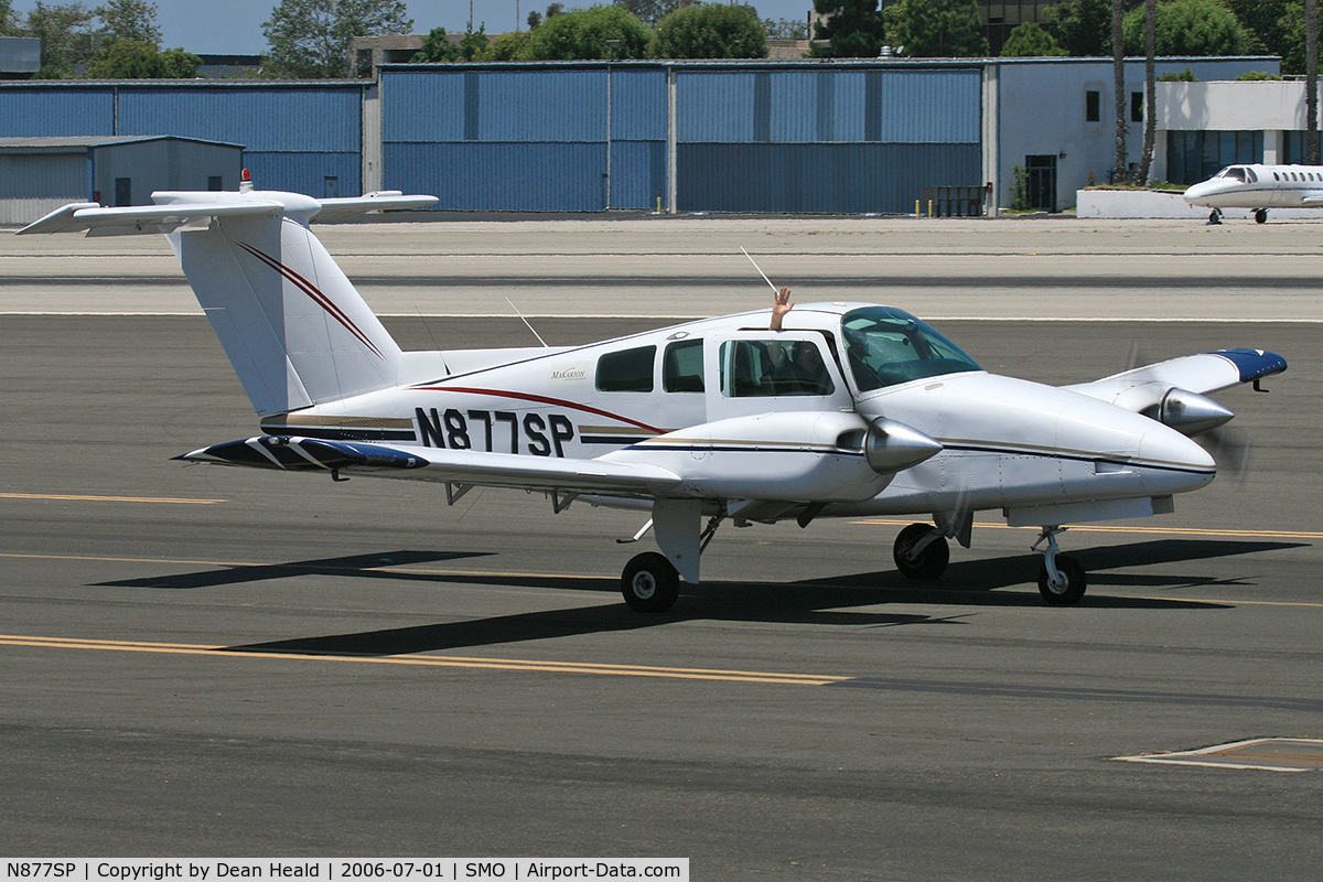 N877SP, 1980 Beech 76 Duchess C/N ME-310, 1980 Beechcraft 76 Duchess N877SP taxiing at Santa Monica Municipal Airport (KSMO) - Santa Monica, California.