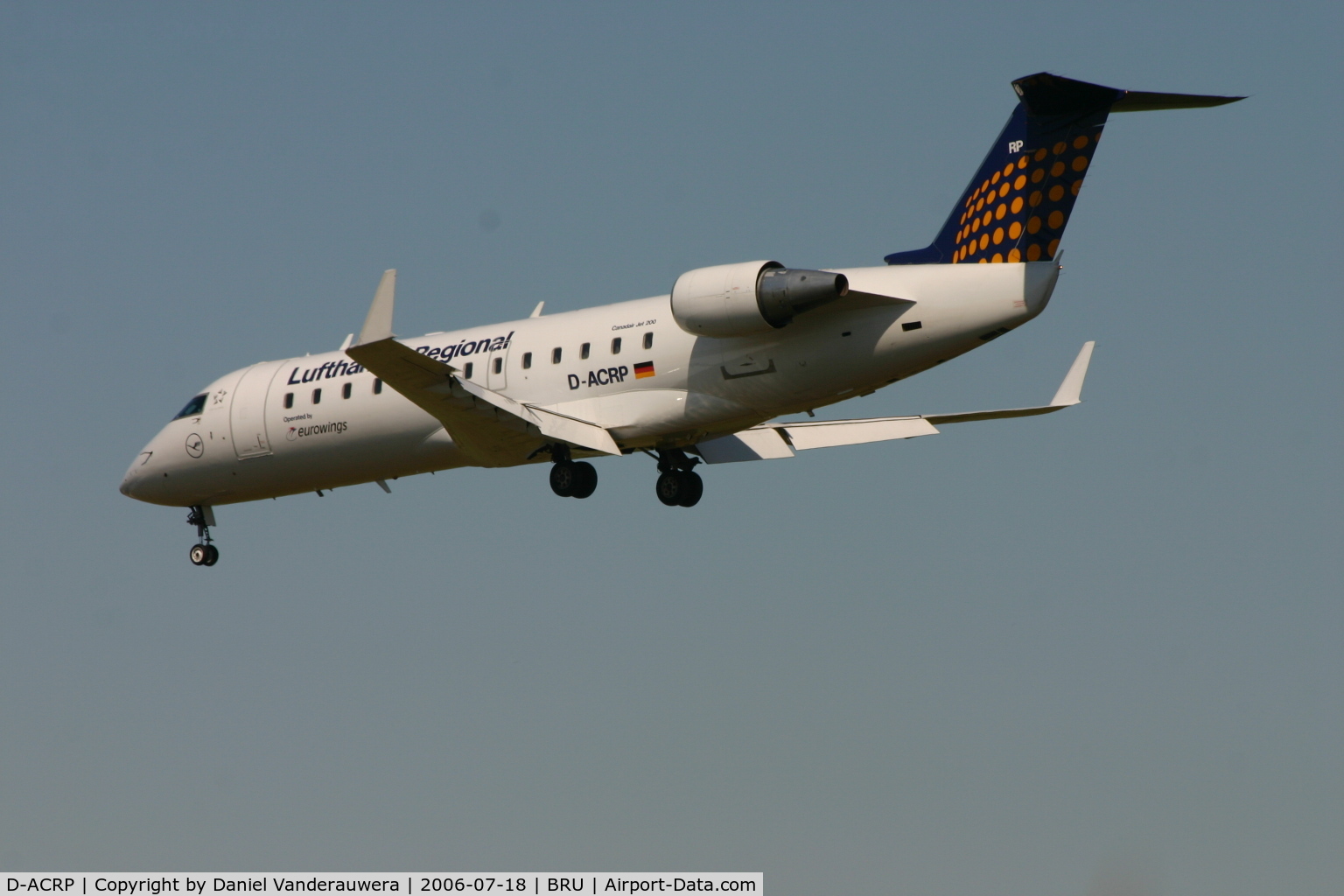 D-ACRP, 2002 Bombardier CRJ-200ER (CL-600-2B19) C/N 7625, flight LH4632 is about to land on rwy 25L