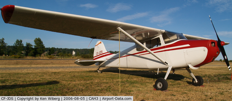CF-JDS, 1949 Cessna 170A C/N 19125, Evening arrival at Courtenay Airpark on Vancouver Island. Not a local Aircraft.