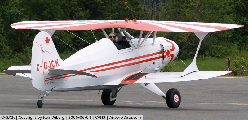 C-GJCK, 1979 Biplane SPORT BIPLANE 150 C/N B-1534, Stolp Starduster on departure from Courtenay Airpark on Vancouver Island