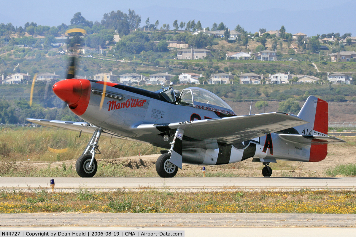 N44727, 1944 North American P-51D Mustang C/N 122-39198, 1944 North American P-51D N44727 taxiing prior to her performance at the 2006 EAA Camarillo Airshow.