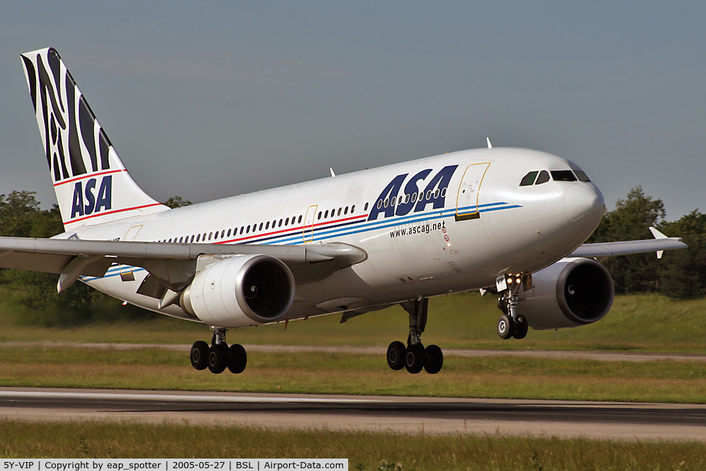 5Y-VIP, 1991 Airbus A310-308 C/N 620, landing on runway 16 inbound from MBA