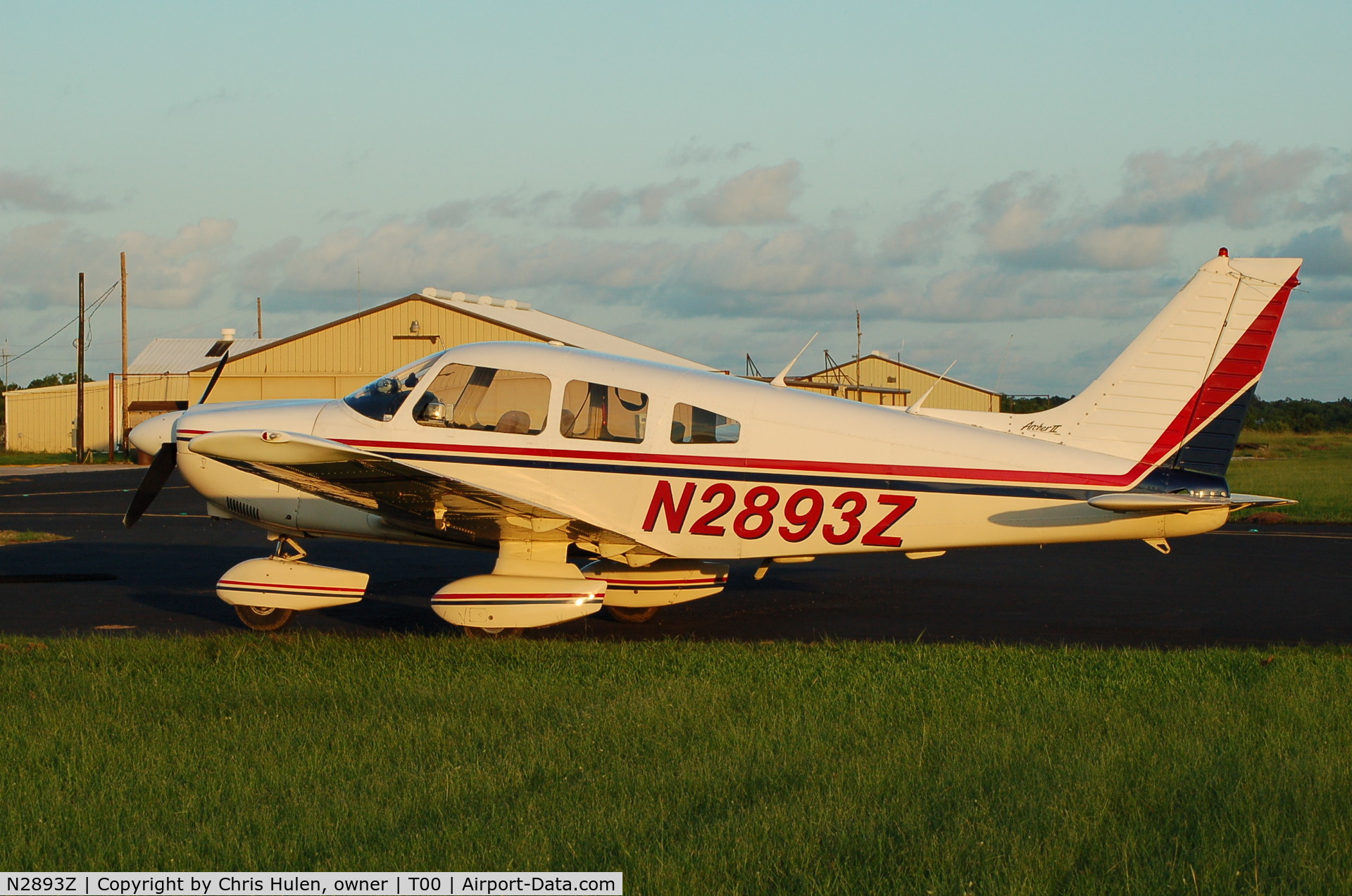 N2893Z, Piper PA-28-181 C/N 28-7990533, Shot at dusk just after landing on Anahuac's huge grass runway.  Ironically, another aircraft with this same N-number crashed at Anahuac decades ago.
