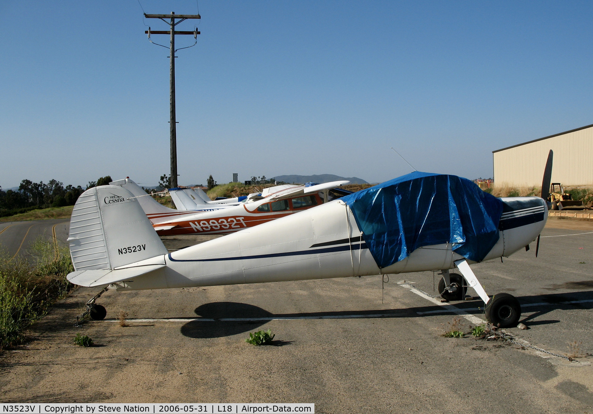 N3523V, 1948 Cessna 140 C/N 14792, 1948 Cessna 140 with cover & no wings @ Fallbrook Community Airpark Airport (!), CA
