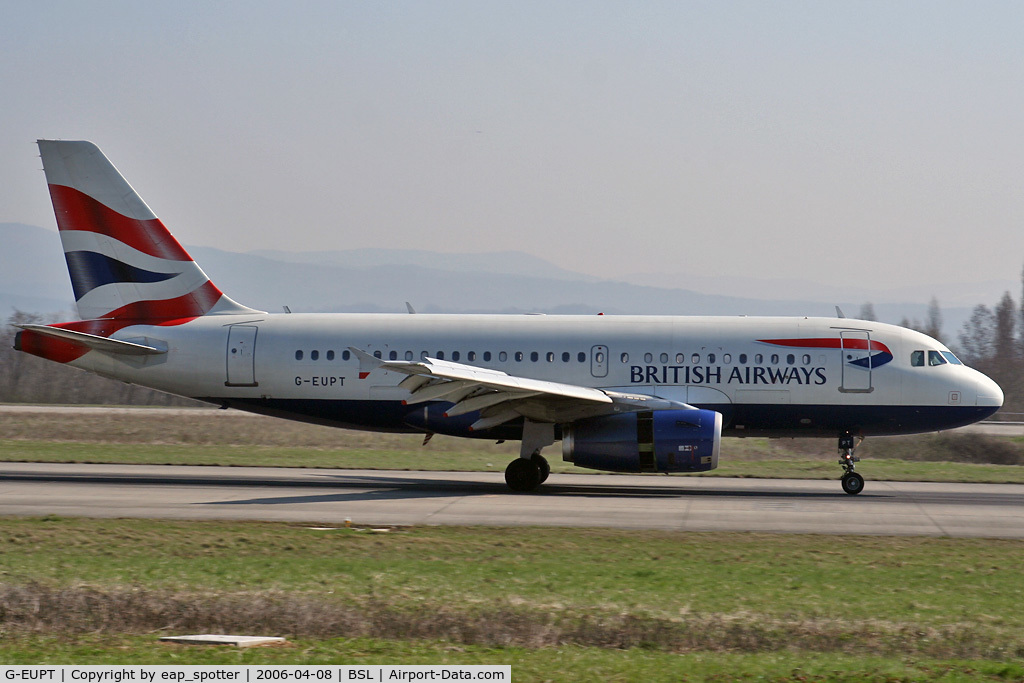 G-EUPT, 2000 Airbus A319-131 C/N 1380, landing as speedbird 752 from LHR