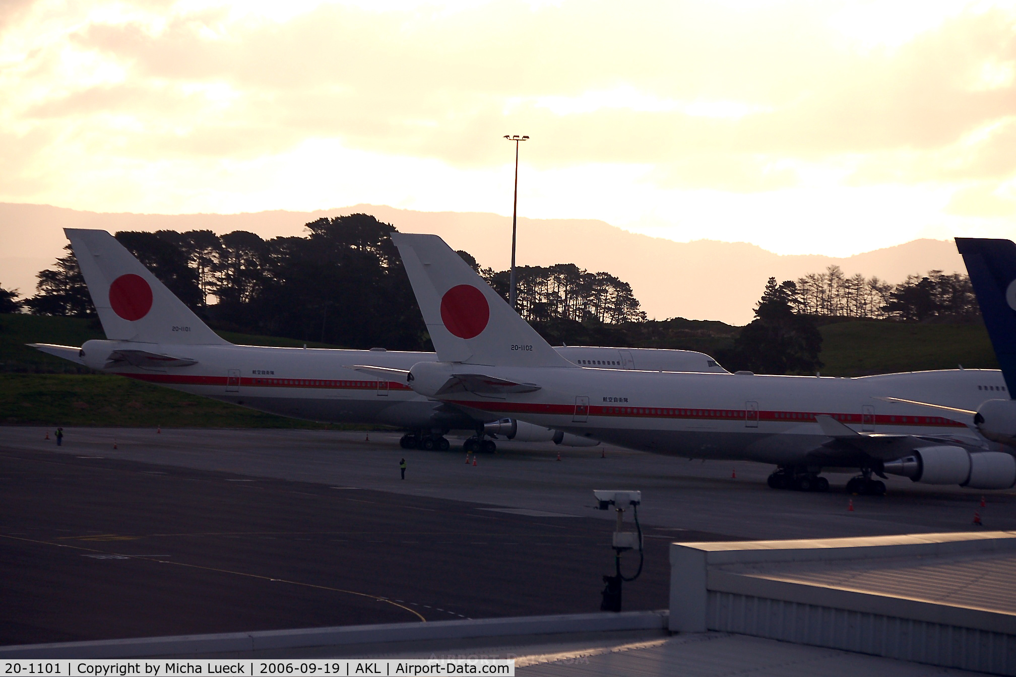 20-1101, 1990 Boeing 747-47C C/N 24730, B 747-400s 20-1101 and 20-1102 of the Japanese Government parked at Auckland International