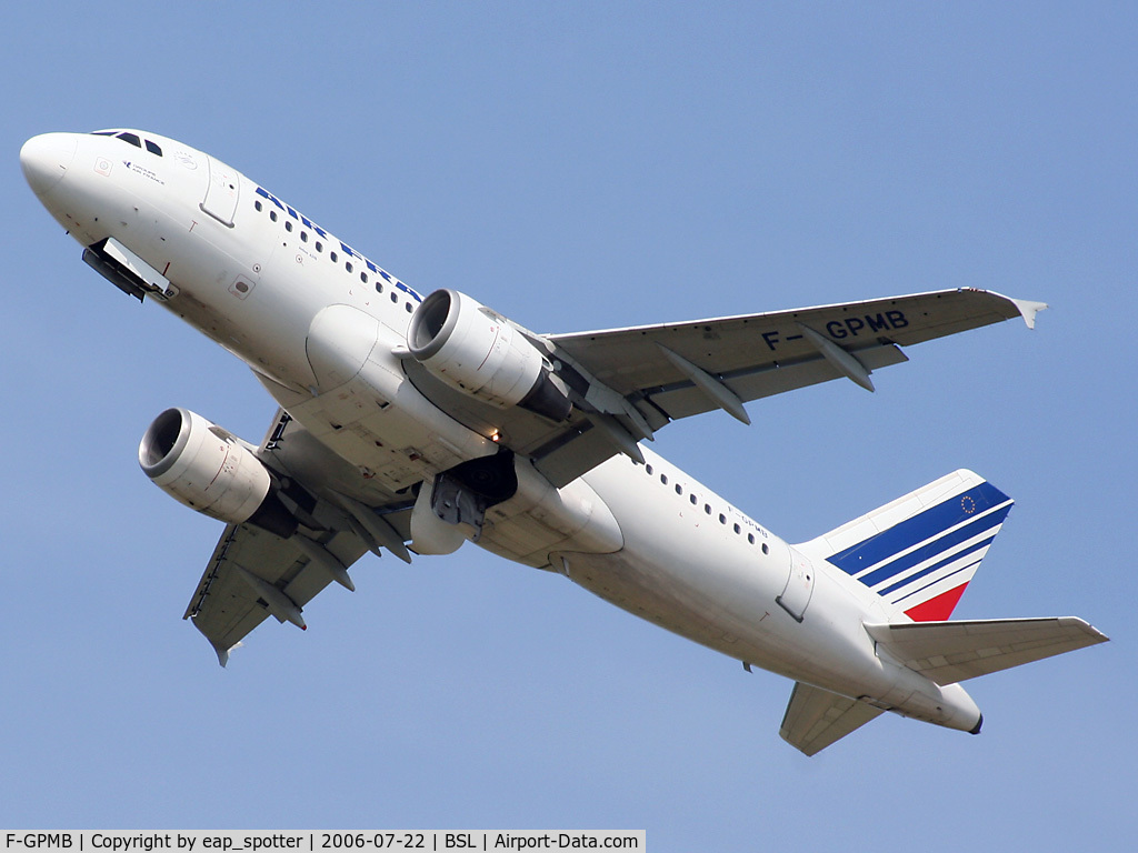 F-GPMB, 1996 Airbus A319-113 C/N 600, departing on runway 16 outbound to Paris Orly