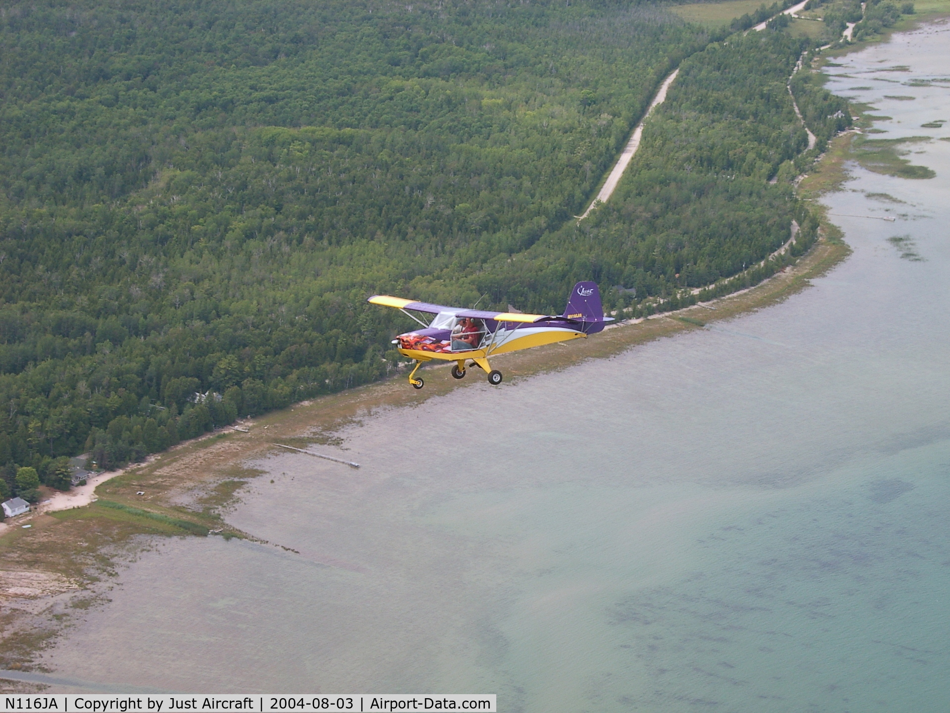 N116JA, 2003 Just Aircraft Escapade C/N JAESC0001, Just Aircraft Escapade flying along the Lake Michigan shoreline