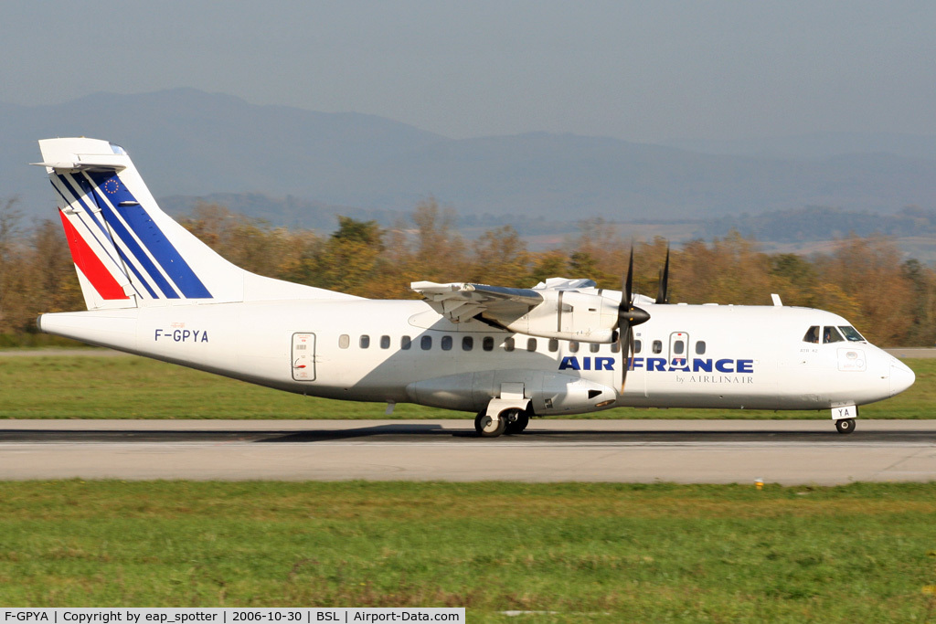 F-GPYA, 1995 ATR 42-500 C/N 457, departing runway 16 to LYS