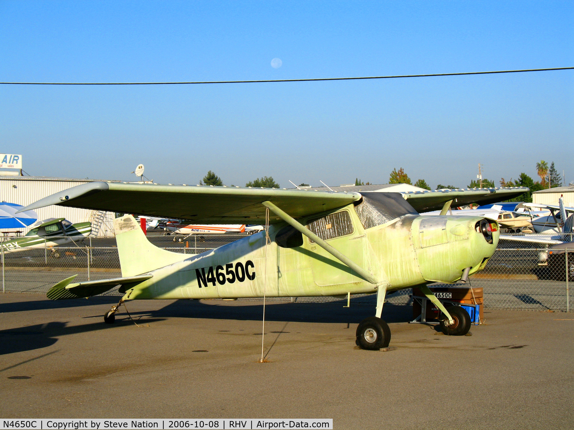 N4650C, 1953 Cessna 170B C/N 25594, 1953 Cessna 170B still in green primer minus prop & rudder under setting moon @ Reid-Hillview Airport (San Jose), CA