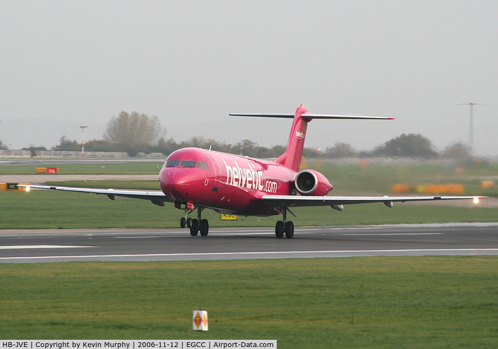 HB-JVE, 1993 Fokker 100 (F-28-0100) C/N 11459, Love is a pink and slender thing.