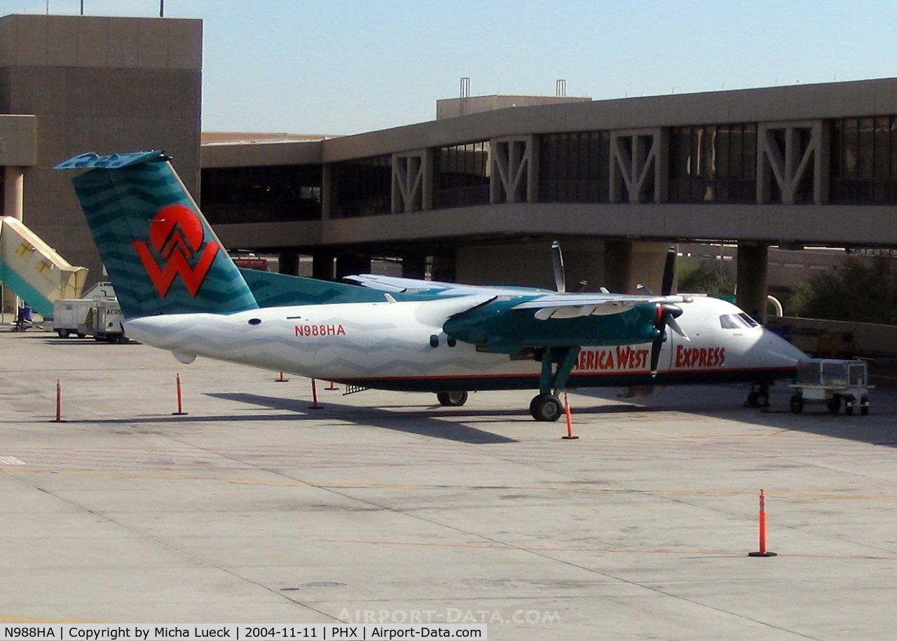 N988HA, 1996 De Havilland Canada DHC-8-202 Dash 8 C/N 426, Parked in Phoenix