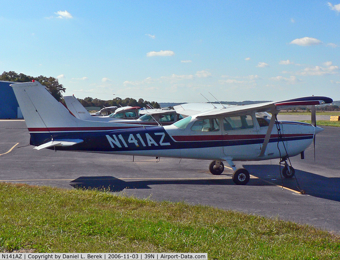 N141AZ, Cessna 172N C/N 17270822, Red, white, and blue Skyhawk heads a lineup at Princeton Airport.