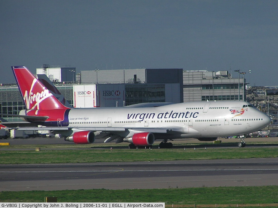 G-VBIG, 1996 Boeing 747-4Q8 C/N 26255, Virgin 747-400 taxi for take off at Heathrow