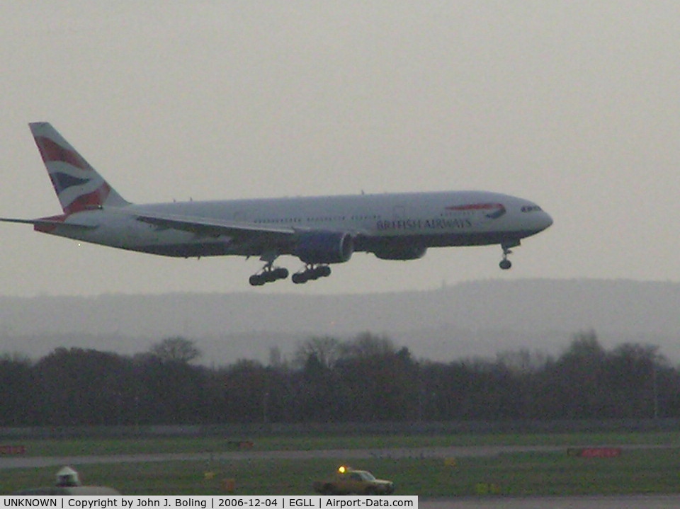 UNKNOWN, Airliners Various C/N Unknown, British Airways B-777 early morning arrivial runway 27L at Heathrow