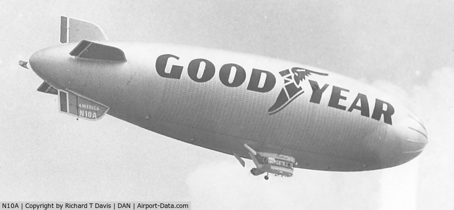 N10A, 1979 Goodyear GZ-20A C/N 4117, Goodyear blimp over the Danville Airport in the early 1980's with the old markings
