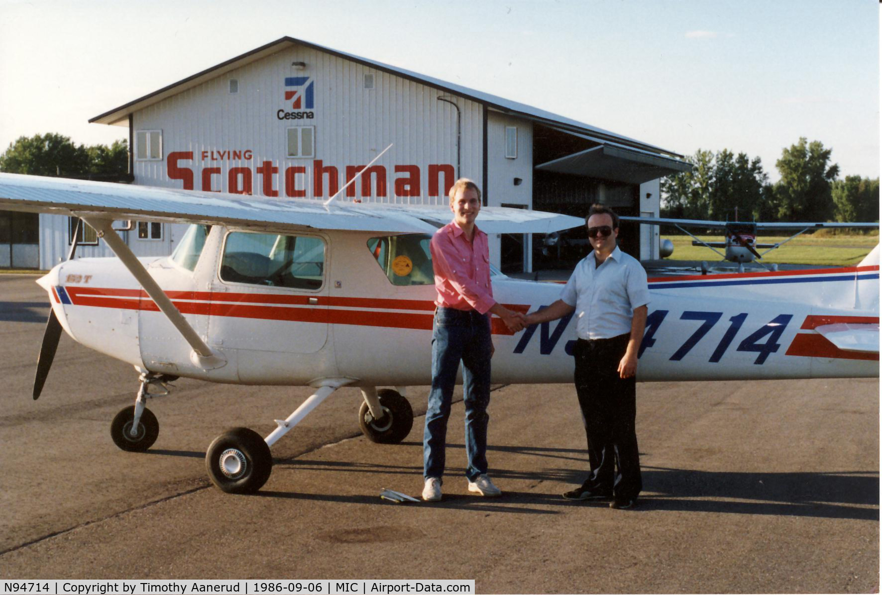 N94714, 1983 Cessna 152 C/N 15285771, Just after my first solo (me left, instructor right)