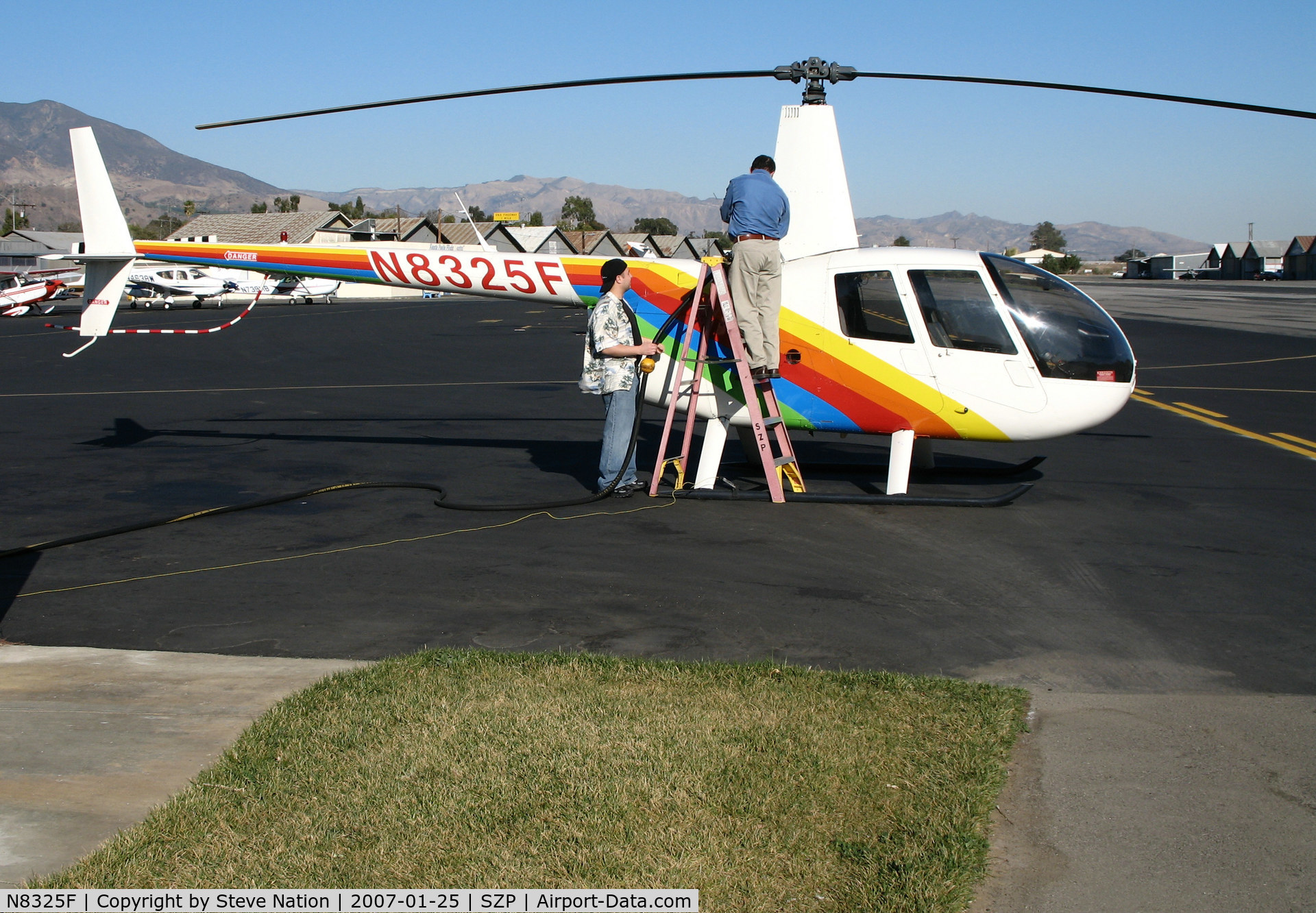 N8325F, 1995 Robinson R44 C/N 0208, Prime Helicopter & AS 1995 Robinson R44 gassing up @ Santa Paula Airport, CA