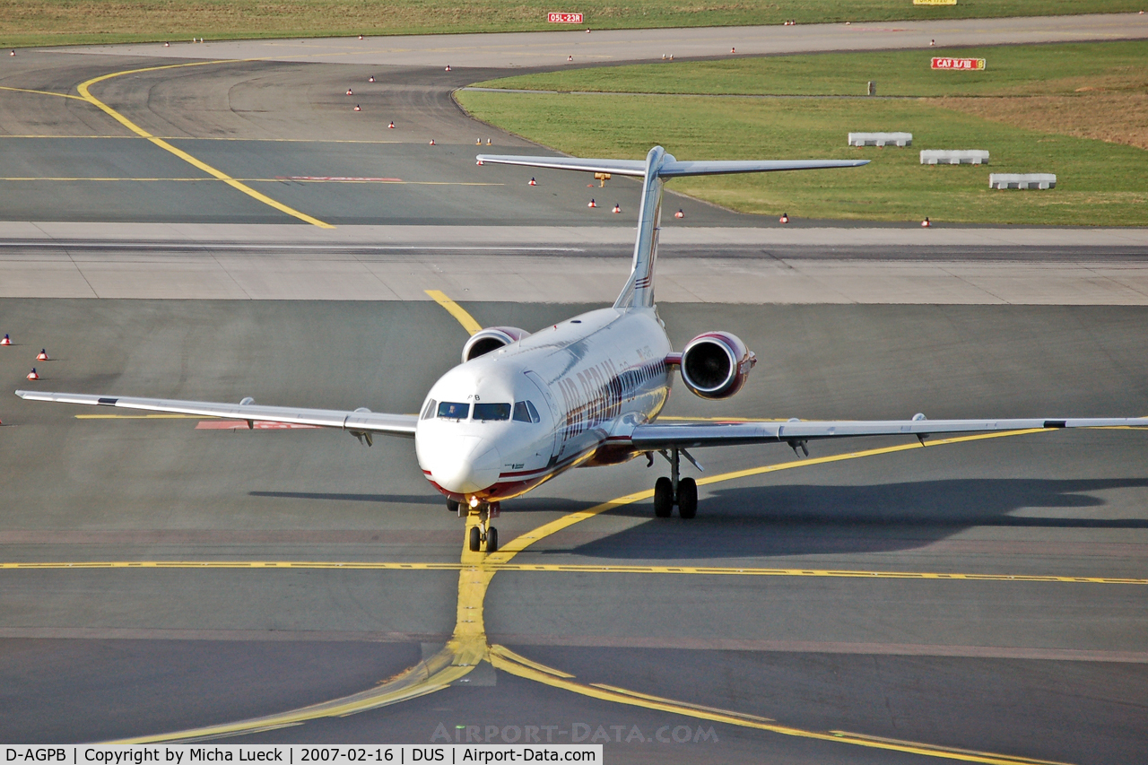 D-AGPB, 1989 Fokker 100 (F-28-0100) C/N 11278, Taxiing to the gate