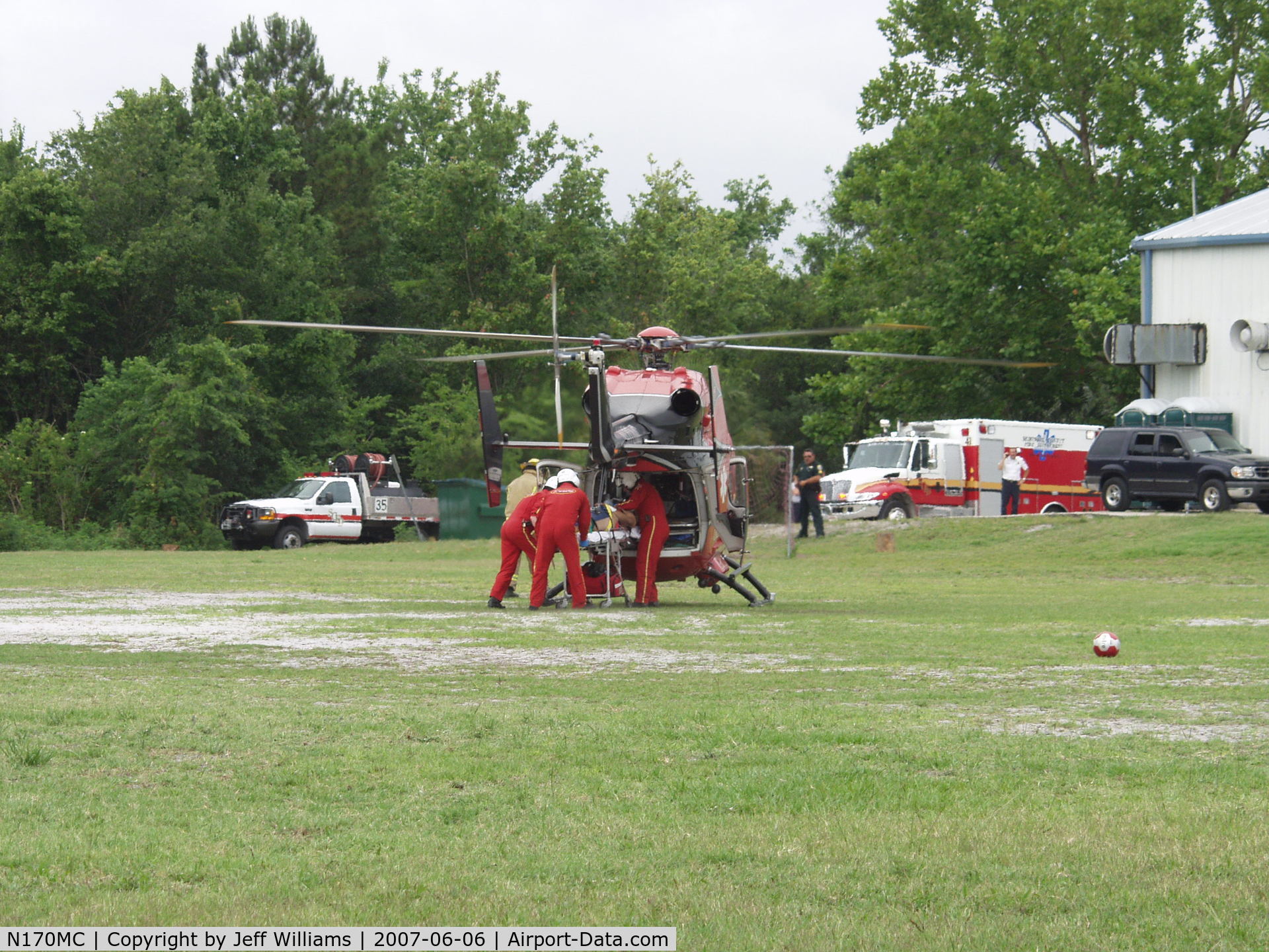 N170MC, 1990 Eurocopter-Kawasaki BK-117B-1 C/N 7217, ORMC Medical Heli on a pickup in Longwood Florida