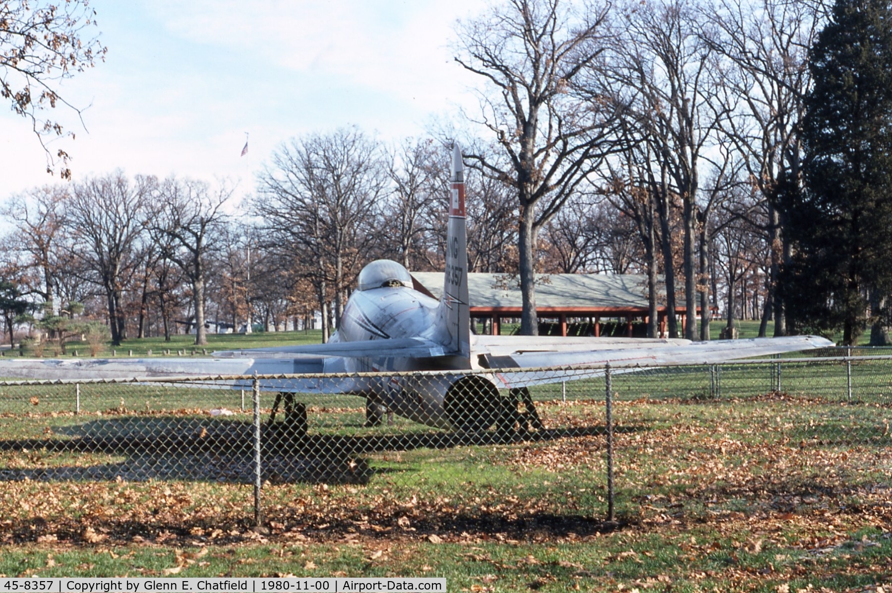 45-8357, 1945 Lockheed F-80C-11-LO Shooting Star C/N 080-1571, At Phillips Park in Aurora, IL.  Later replaced by an F-105.