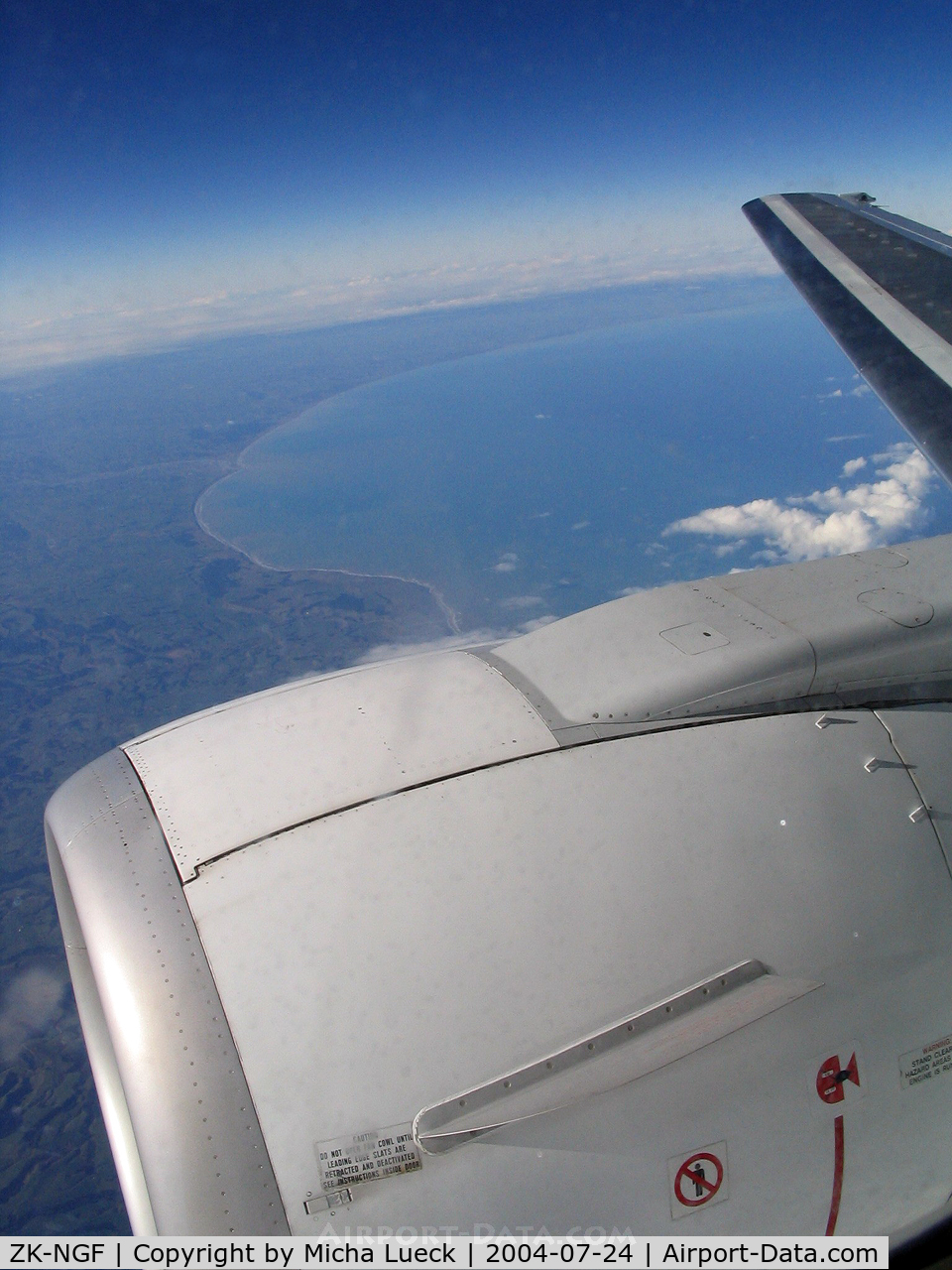 ZK-NGF, 1998 Boeing 737-3U3 C/N 28734, Reaching the south tip of the North Island on the flight from Dunedin to Auckland