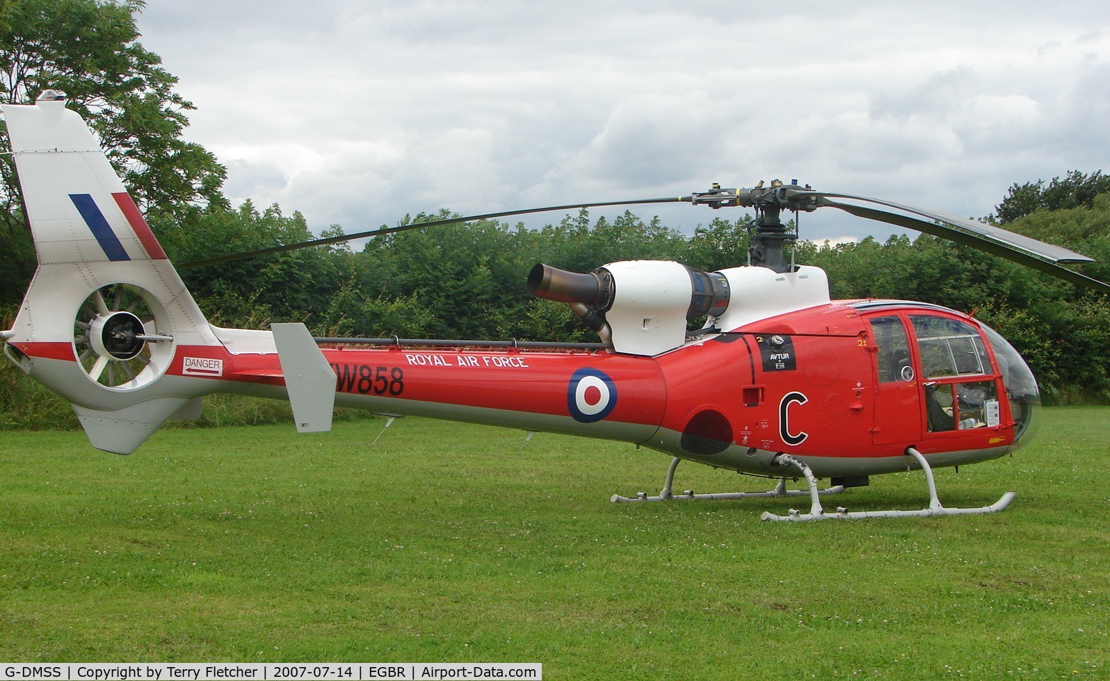 G-DMSS, 1973 Westland SA-341D Gazelle HT3 C/N WA1089, Westland Gazelle still wears RAF marks of XW858