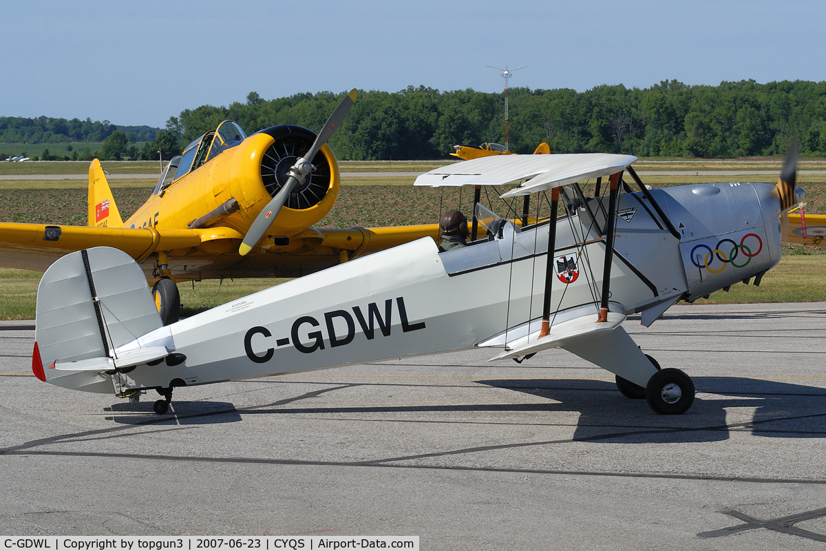 C-GDWL, 2002 CASA 1-131E Jungmann C/N 2062, Arriving for an Airshow.