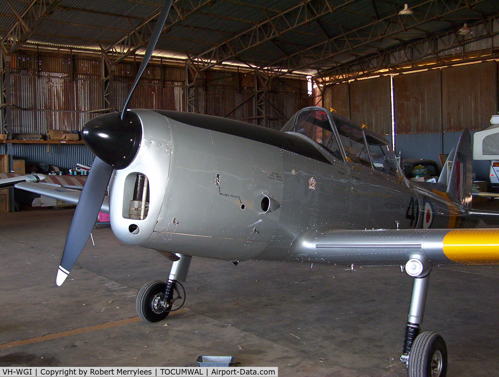 VH-WGI, 1951 De Havilland DHC-1 Chipmunk T.10 C/N C1/0511-DHB.f392, VH-WGI at Tocumwal where it is regularly hangared