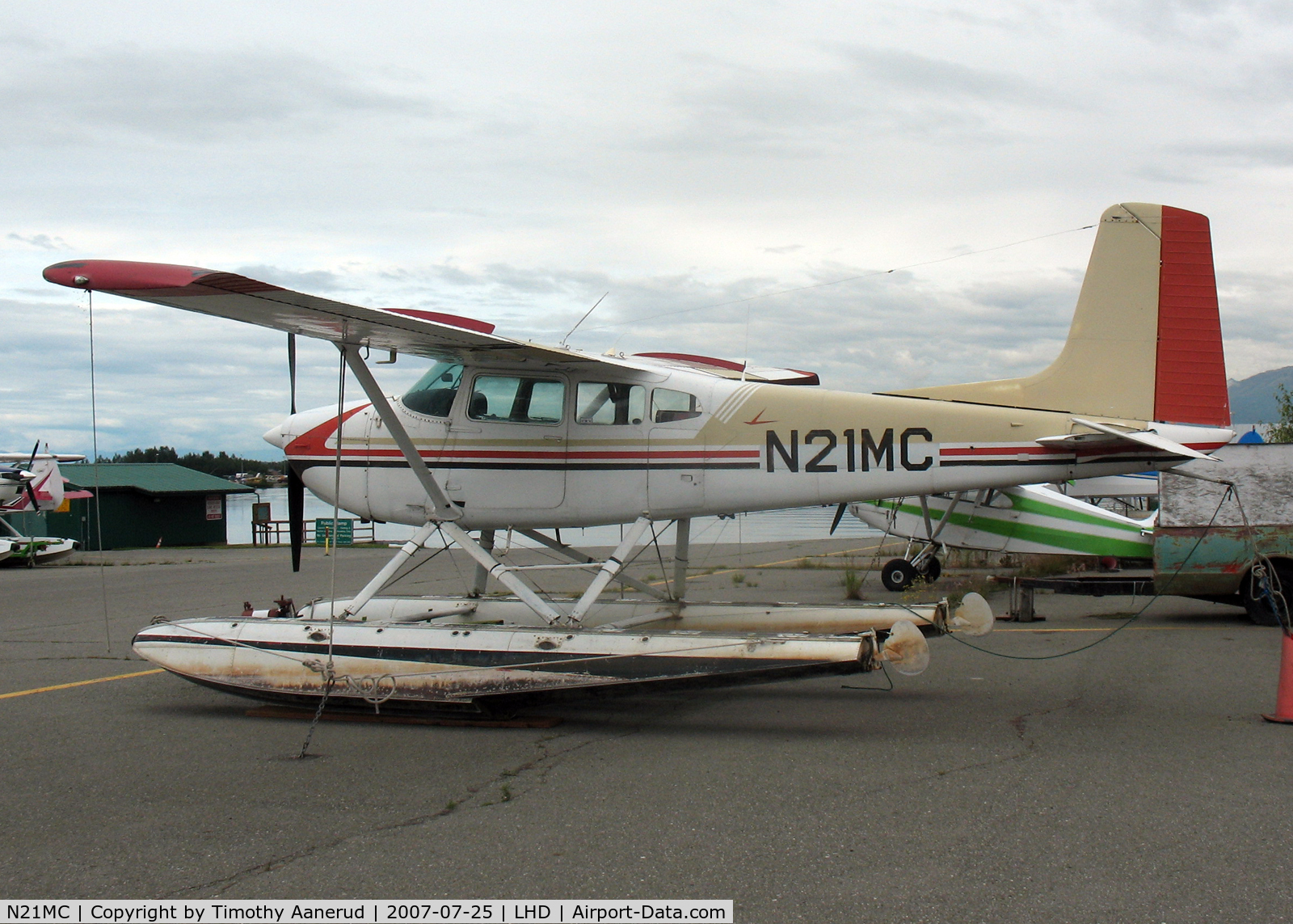 N21MC, 1969 Cessna 180H Skywagon C/N 18052093, Tied down by Lake Hood