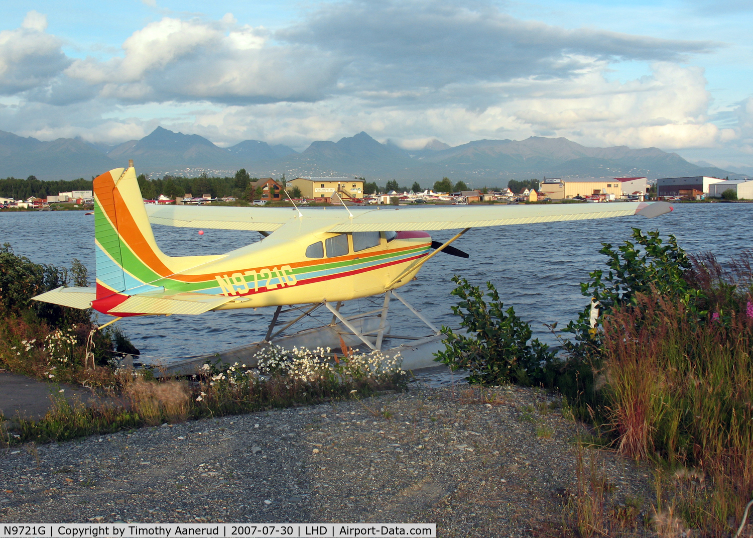 N9721G, 1971 Cessna 180H Skywagon C/N 18052221, Moored at Lake Hood