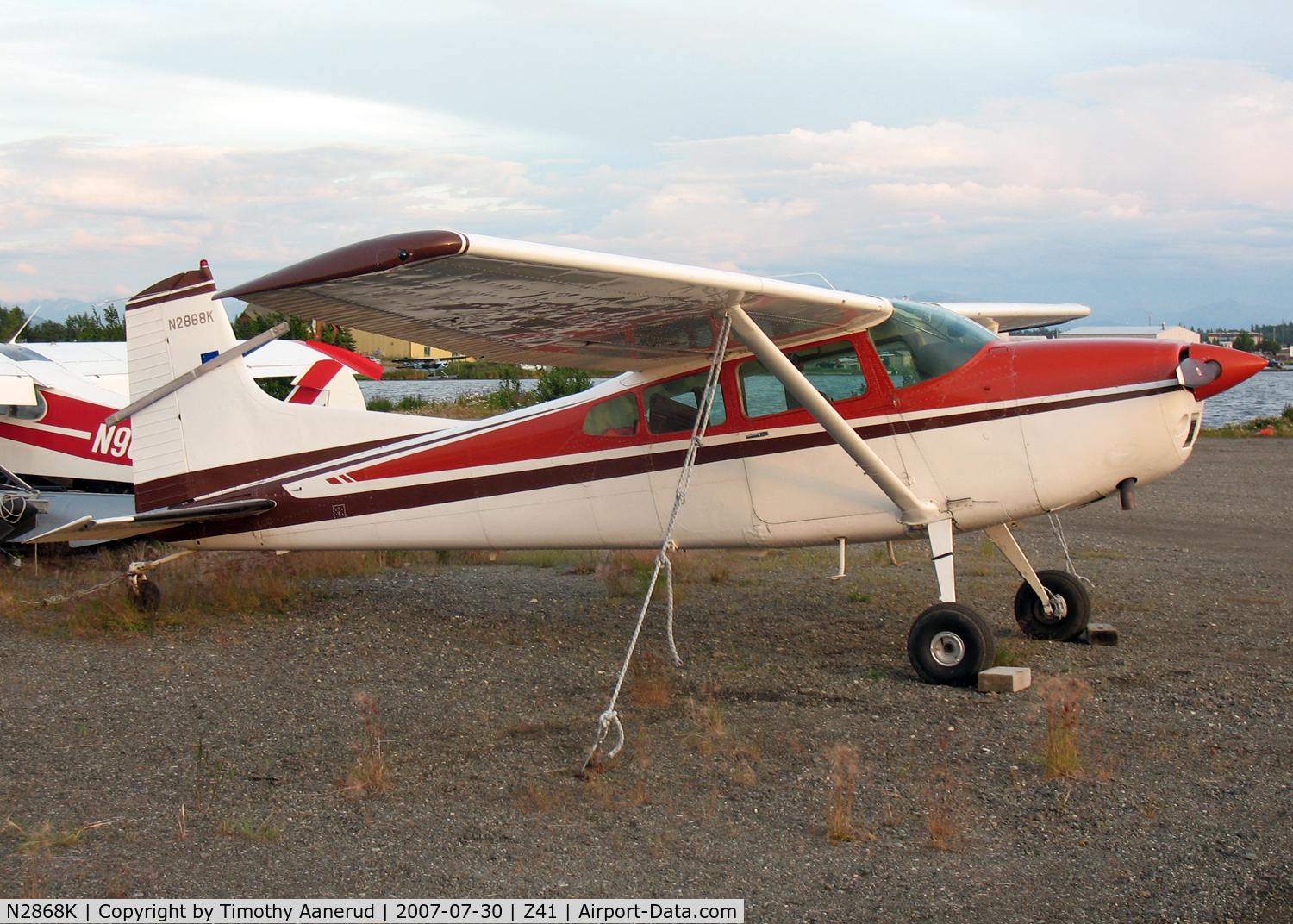 N2868K, 1979 Cessna 180K Skywagon C/N 18053105, Tied down by Lake Hood