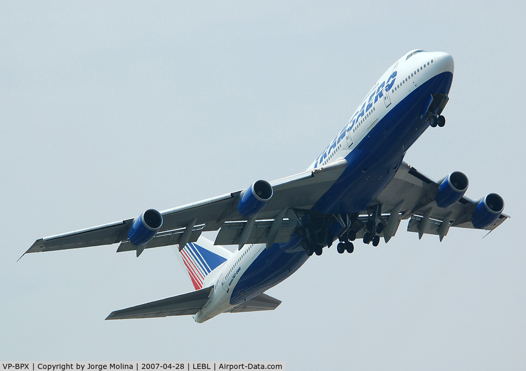 VP-BPX, 1982 Boeing 747-267B C/N 22872, Taking off RWY 07R.