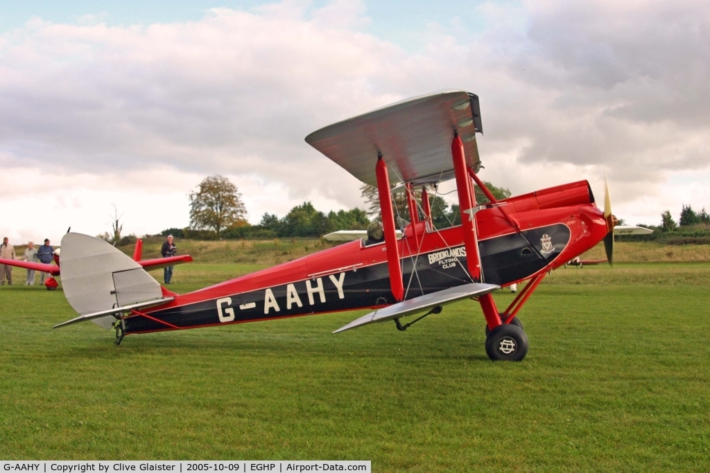 G-AAHY, 1929 De Havilland DH.60M Moth C/N 1362, Ex: G-AAHY > (CH-480) > HB-AFI > G-AAHY - Originally owned to, Gloster Aircraft Co Ltd May 1929 and currently in private hands since September 1996.