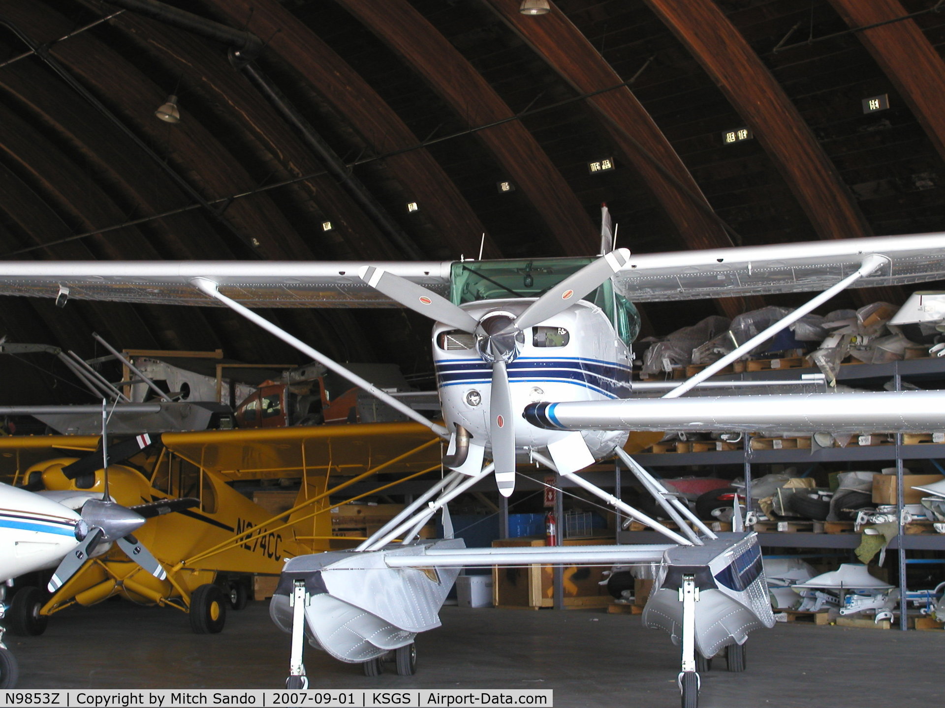 N9853Z, 1983 Cessna TU206G 6 II Turbo Stationair C/N U20606702, Parked inside Wipaire's Hangar.