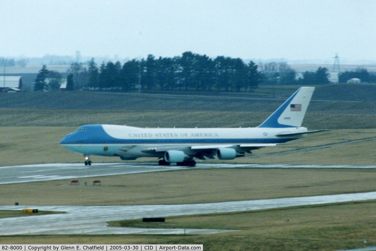 82-8000, 1987 Boeing VC-25A (747-2G4B) C/N 23824, Air Force One turning onto runway 9, almost a mile from me and my 600mm lens