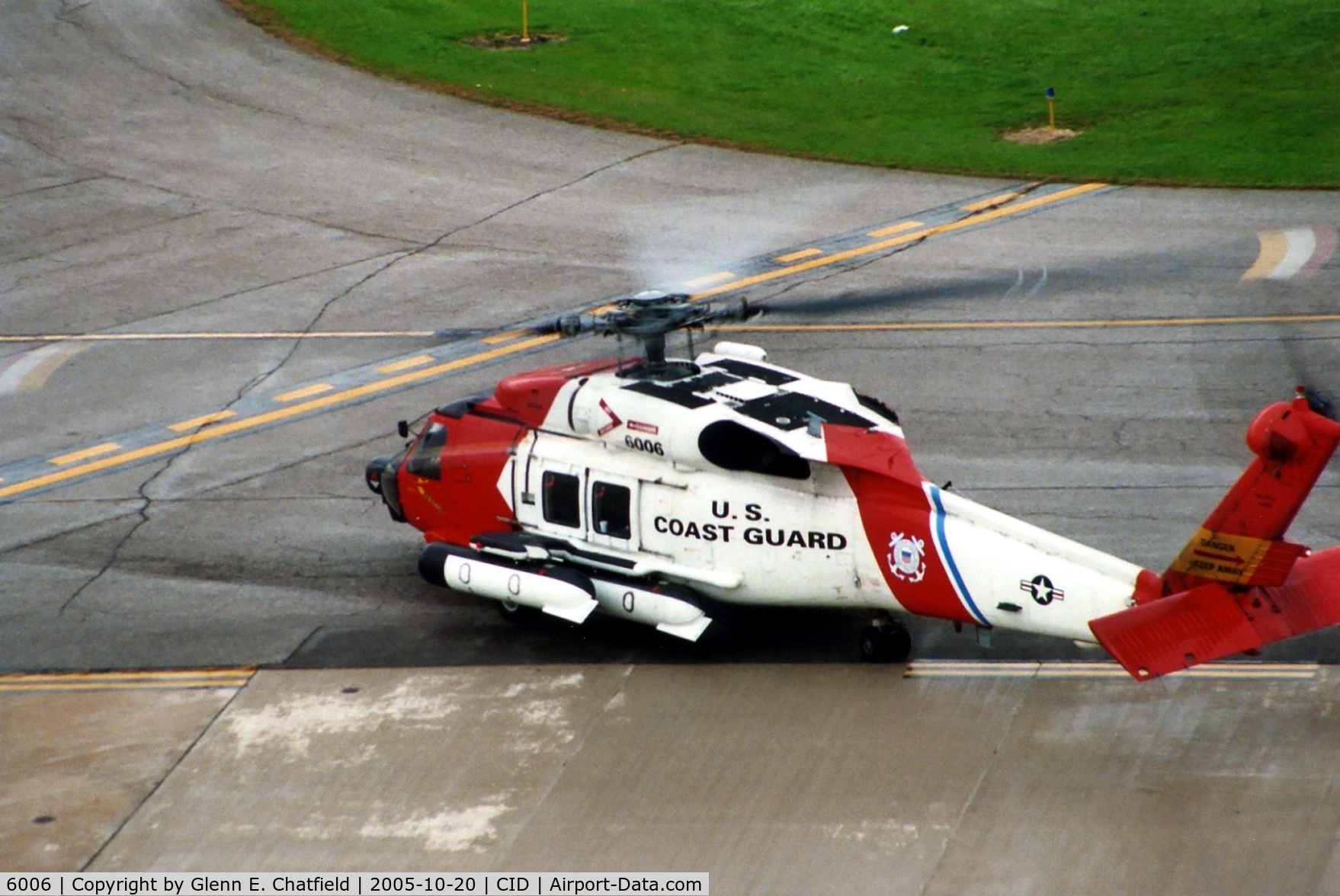 6006, Sikorsky HH-60J Jayhawk C/N 70.0661, ex-USN 163806 on the Landmark ramp, seen from the tower