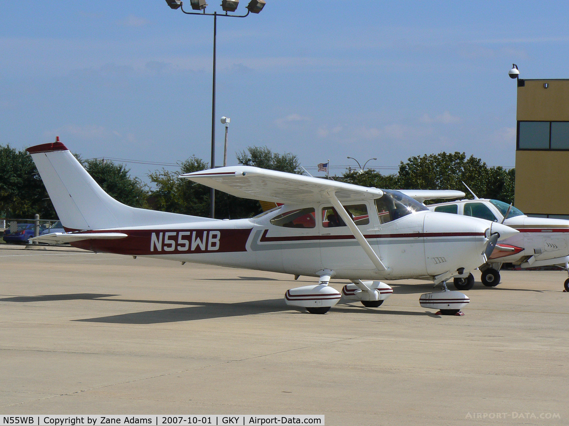 N55WB, 1975 Cessna 182P Skylane C/N 18263900, on the ramp at Arlington Muni