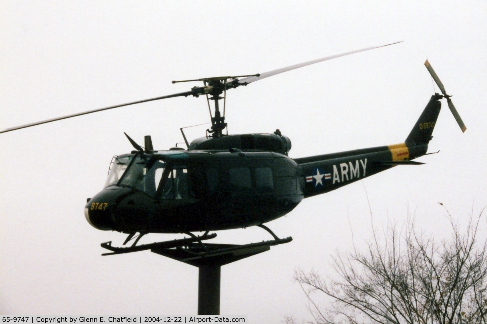 65-9747, 1965 Bell UH-1H Iroquois C/N 4791, UH-1H mounted outside of town, Enterprise, AL