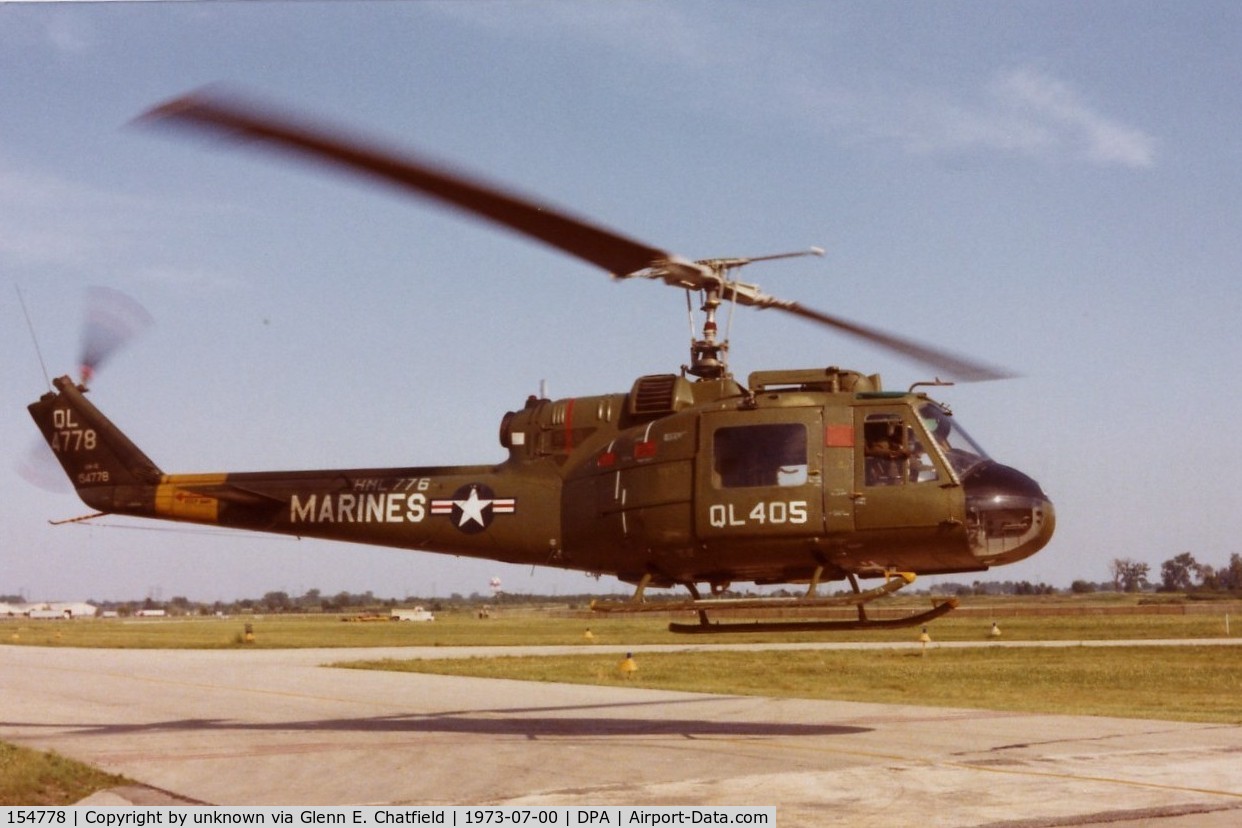 154778, 1965 Bell UH-1E Iroquois C/N 6162, UH-1E in for an air show.  35mm slide found at the Control Tower in 1983