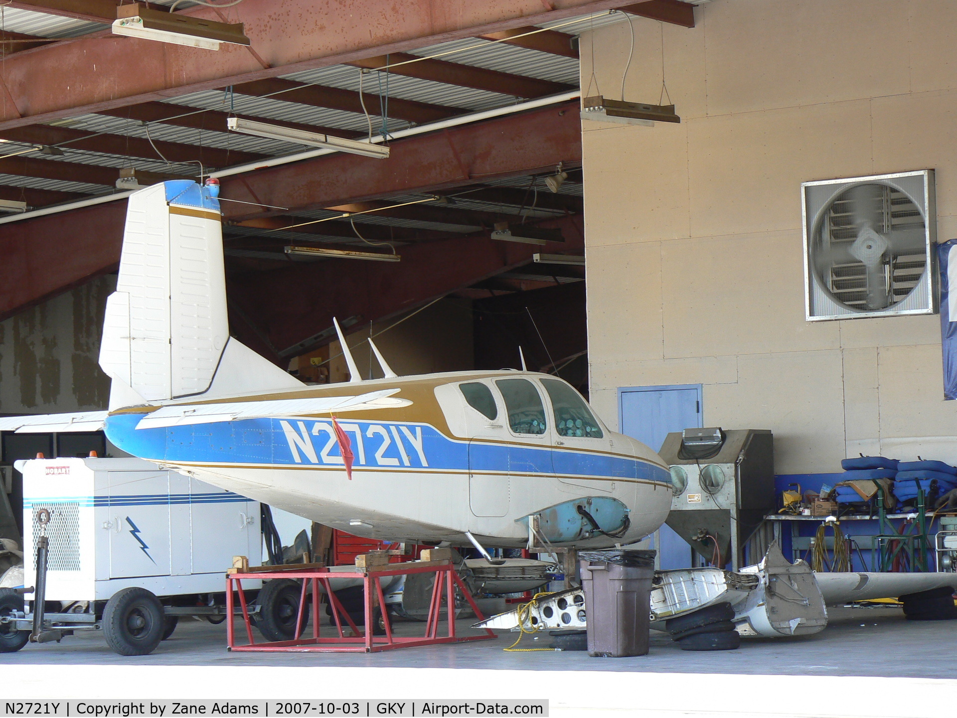 N2721Y, 1958 Beech 95 Travel Air C/N TD-61, In pieces in the hanger at Arlington Muni