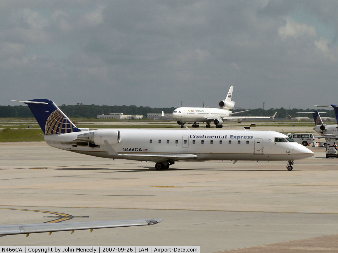 N466CA, 2002 Bombardier CRJ-200ER (CL-600-2B19) C/N 7627, One of many regional jets seen at IAH during a 90 minute layover.