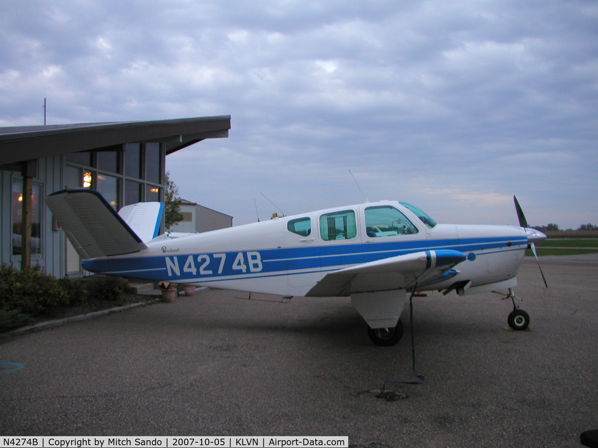 N4274B, 1955 Beech F35 Bonanza C/N D-4341, Parked on the ramp after a flight from Grand Forks, ND (GFK).