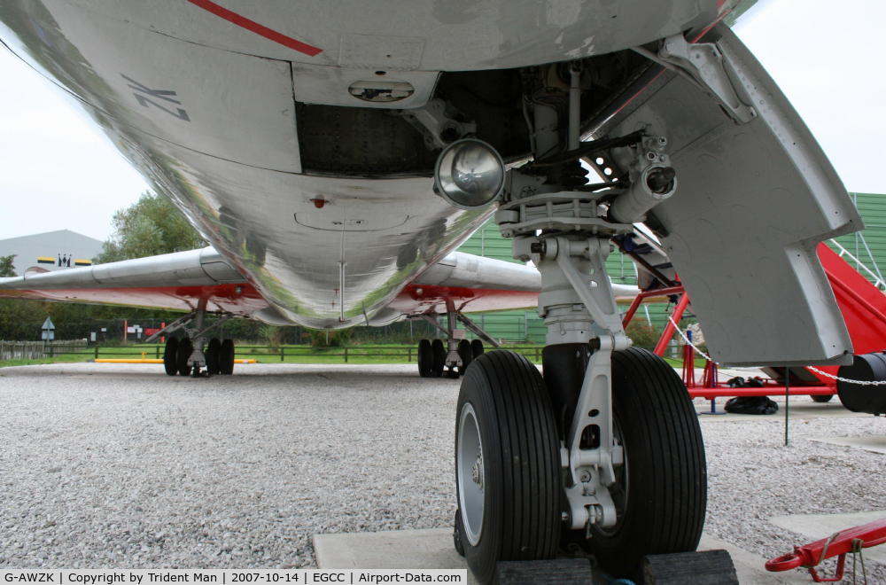 G-AWZK, 1971 Hawker Siddeley HS-121 Trident 3B-101 C/N 2312, View of the offset nose gear.