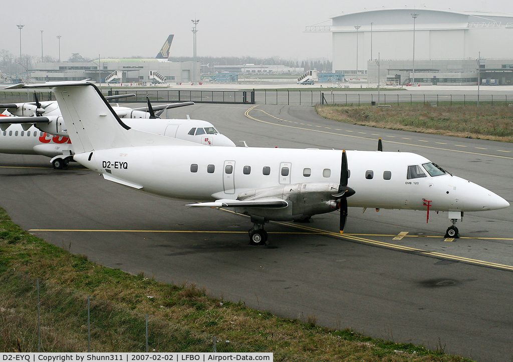 D2-EYQ, 1987 Embraer EMB-120ER Brasília C/N 120062, Parked on the Latecoere Aeroservice apron